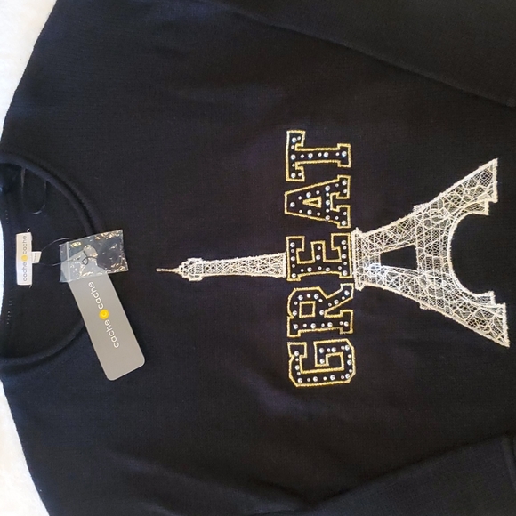 Cache Cache Black Tunic Sweater With Lace Embroidered Eiffel Tower Size S - Picture 5 of 8